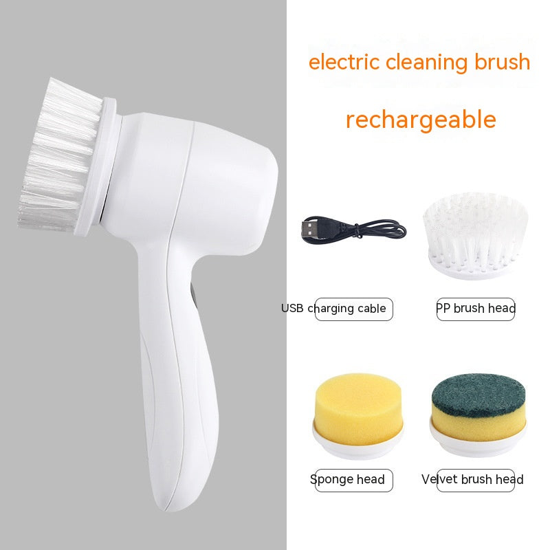 Electric scrubber package contents - main unit with accessories detail
