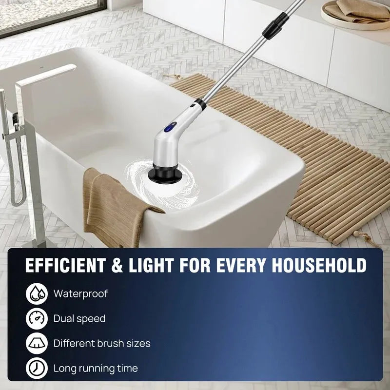 Electric spin scrubber cleaning bathtub with telescopic handle