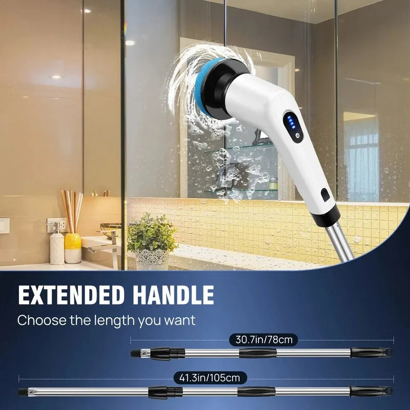 Electric spin scrubber cleaning bathroom tile grout