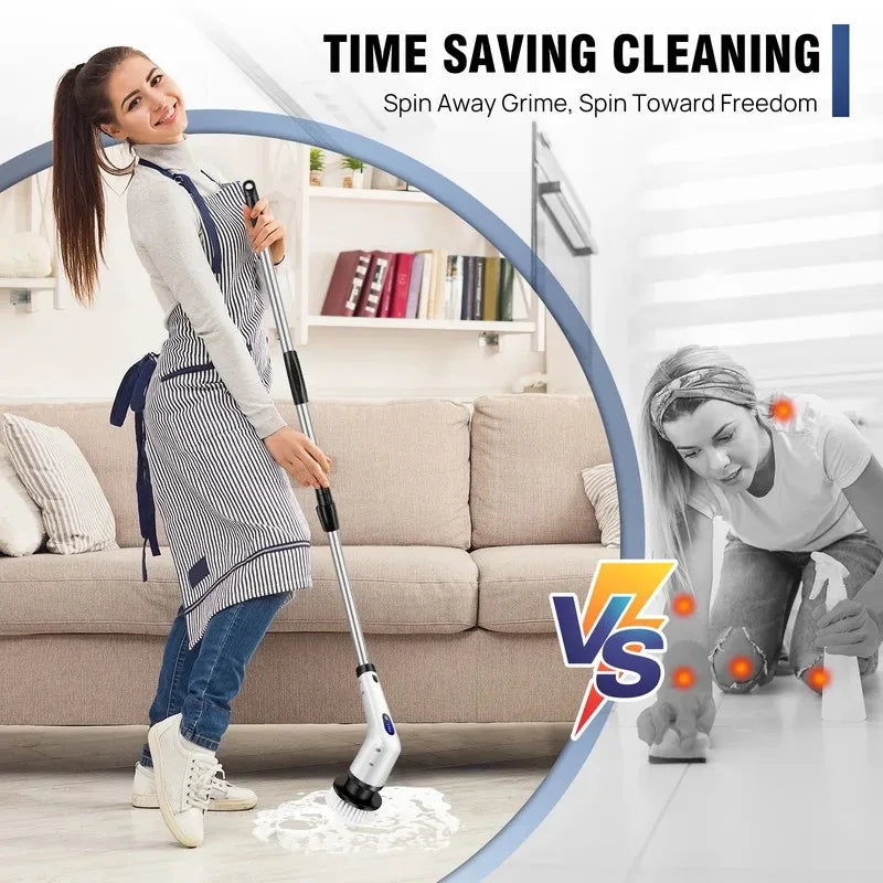 Electric spin scrubber product overview with all accessories